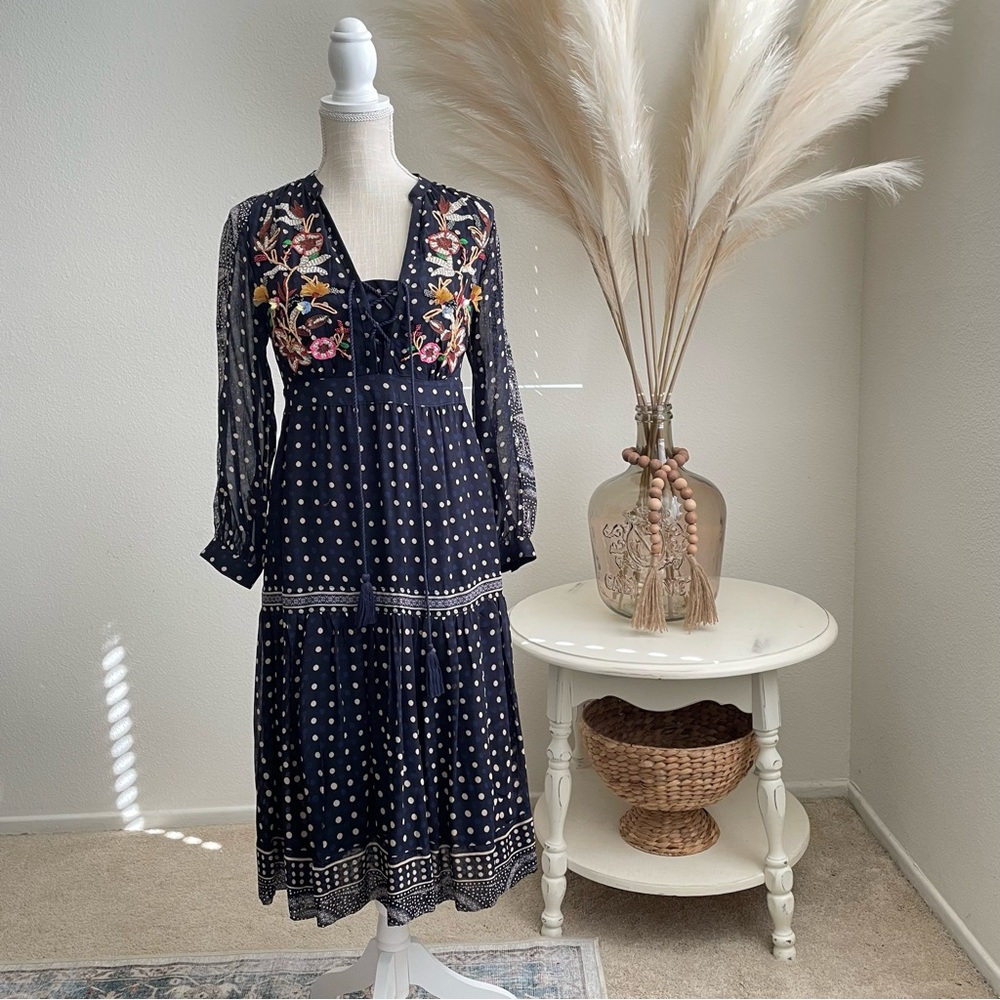 Anthropologie Maeve Navy Blue Midi Dress